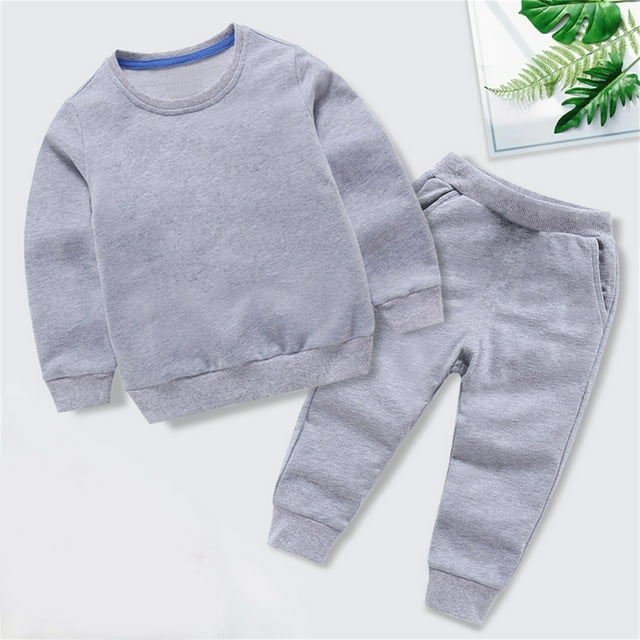 LSLJS Ensemble Automne Hiver pour Tout-Petits Garçons Filles, Bonbon, Couleur Unie, Chandail à Col Rond et Pantalon de Jogging ( Gris, 11-12 Ans )