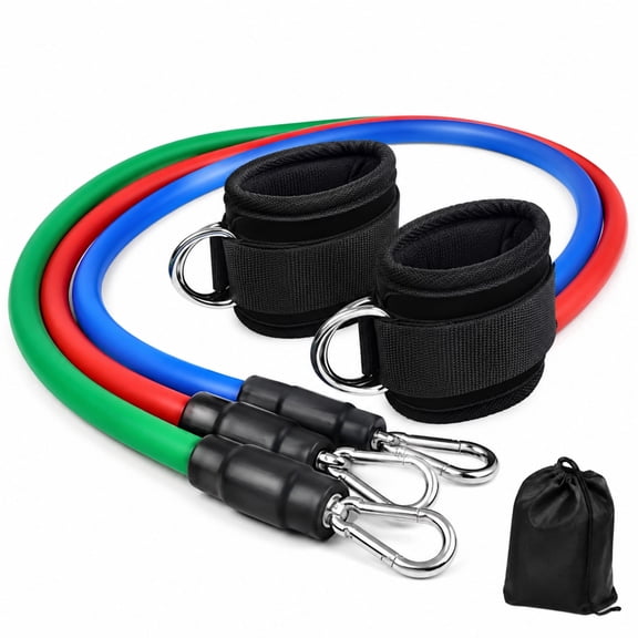 Beacozofu 3 Color Resistance Tubes, Exercise Bands with Silver Carabiners and Ankle Straps for Leg and Glute Training