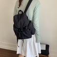 thumbnail image 3 of Women Men Nylon Bookpack Drawstring Solid Color Students Bookbags Large Capacity Travel Daypack Bag for Commute (Black), 3 of 12