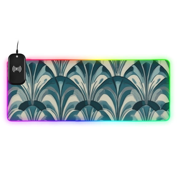 Art Deco Wallpaper Patterns Wireless Charging RGB Gaming Mouse Pad Large Keyboard Mat Rubber Base 13 Light Modes