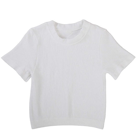 fatyb Womens Short Sleeve Cropped T-Shirts Crew Neck Slim Going out Tops Slim Summer Basic Tee for Women