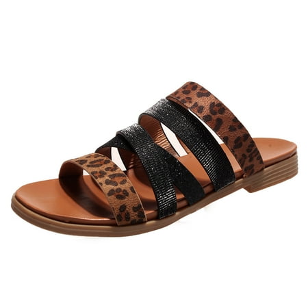 

Slippers Women Women Shoes Breathable Non Slip Leopard Open Toe Shoes Pu Black 37