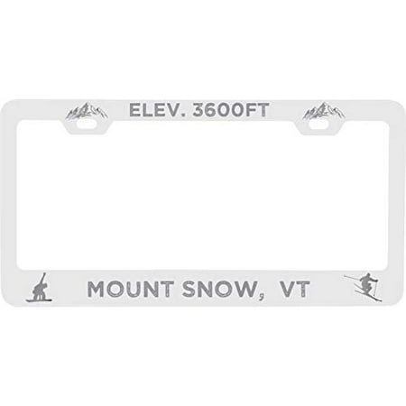 

R and R Imports Mount Snow Vermont Etched Metal License Plate Frame White
