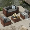 thumbnail image 5 of MRUAKA 5 Pieces Patio Furniture Set, Outdoor Furniture Sectional Rattan Sofa with Slanted Back, Patio Couch with Glass Coffee Table for Backyard Garden (Dark Grey), 5 of 7