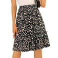 thumbnail image 1 of INSPIRE CHIC Falda Midi Floral Fluida Con Volantes En El Dobladillo Para Mujer Negro M, 1 of 6