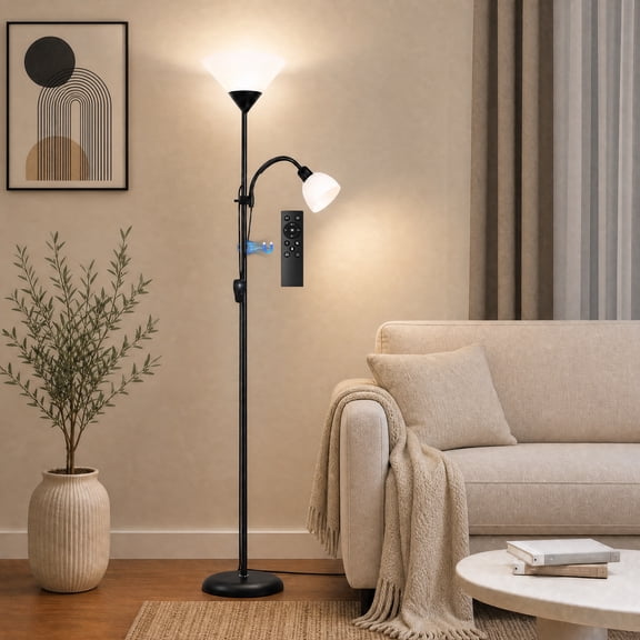 DAYBETTER Floor Lamp for Living Room, 70'' 2-in-1 Torchiere Floor Lamp, Bulbs Included, Dimmable Tall Standing Lamp with Remote, for Bedroom, Office(Black)
