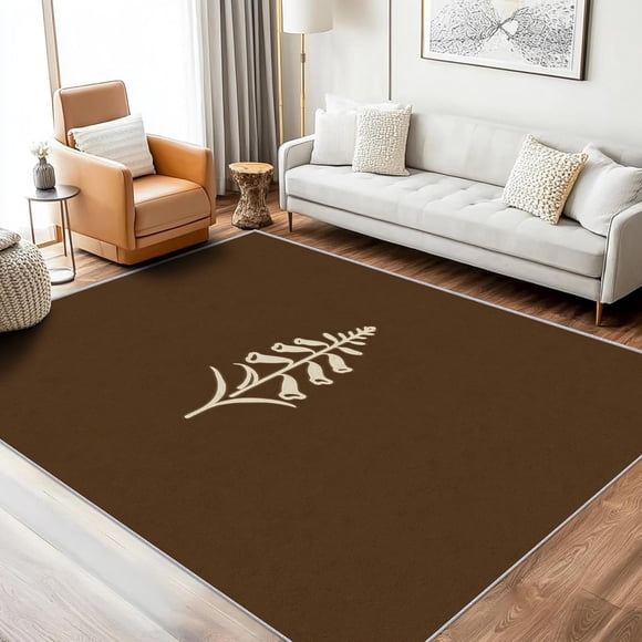 Floral Area Rugs, Brown Minimalist Pattern Carpet, Washable Non Slip Low Pile Soft Rug for Living Room Bedroom Decor Mat 5x8ft