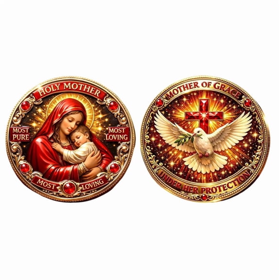 Secfreeship Catholic Holy Commemorative Coin, Resurrection Of Christ Gold Metal Token, Double Sided Engraved Sacred Keepsake For Home Decor Religious Gift Collection