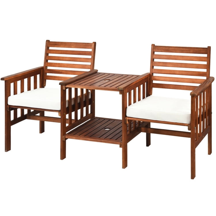 Aimee Lii 3 Pieces Patio Furniture Set, Outdoor Patio Table Chairs Set Acacia Wood Loveseat, White