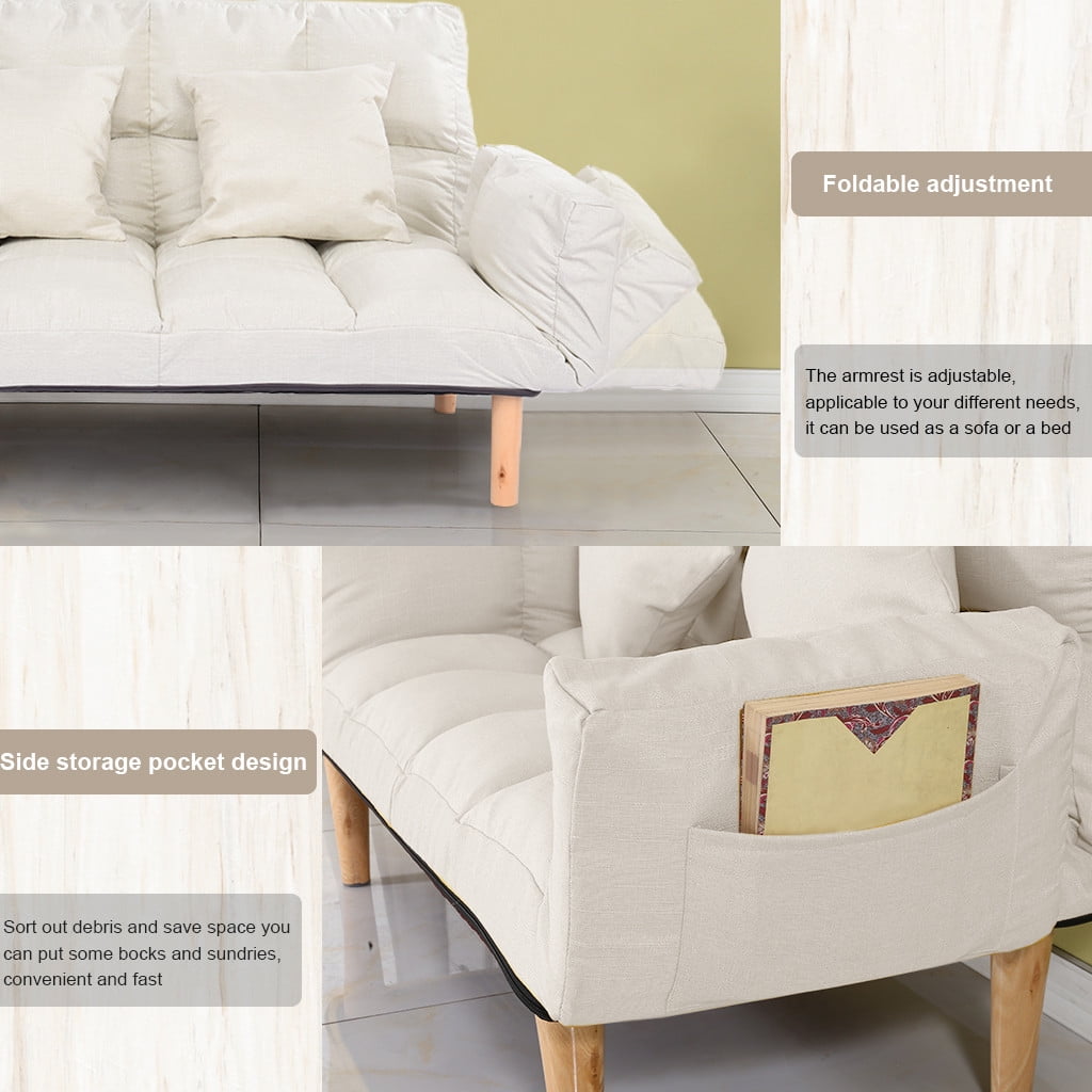 Details about    Modern Style Wooden Leg Lazy Folding Sofa With Foldable Armrests+2 Pillows US 