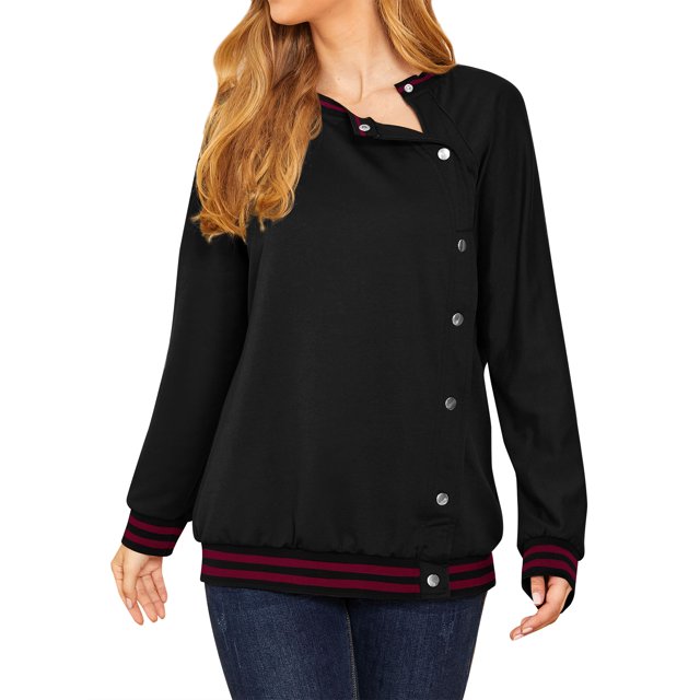 STARVNC Femmes Col Rond Manches Longues Bouton Épissé Fermeture Couleur Bloc Sweatshirt