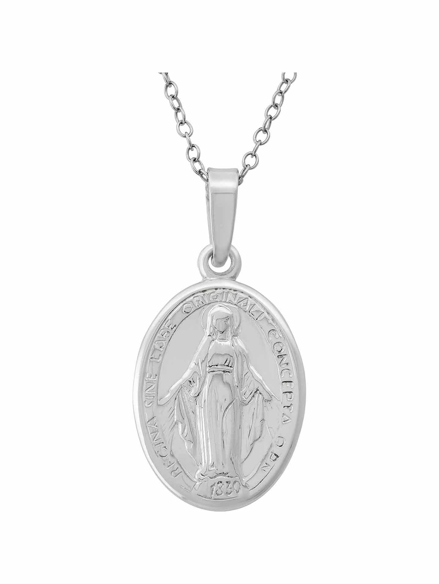 Sterling Silver mm Round Virgin Mary Medal 18 Necklace 