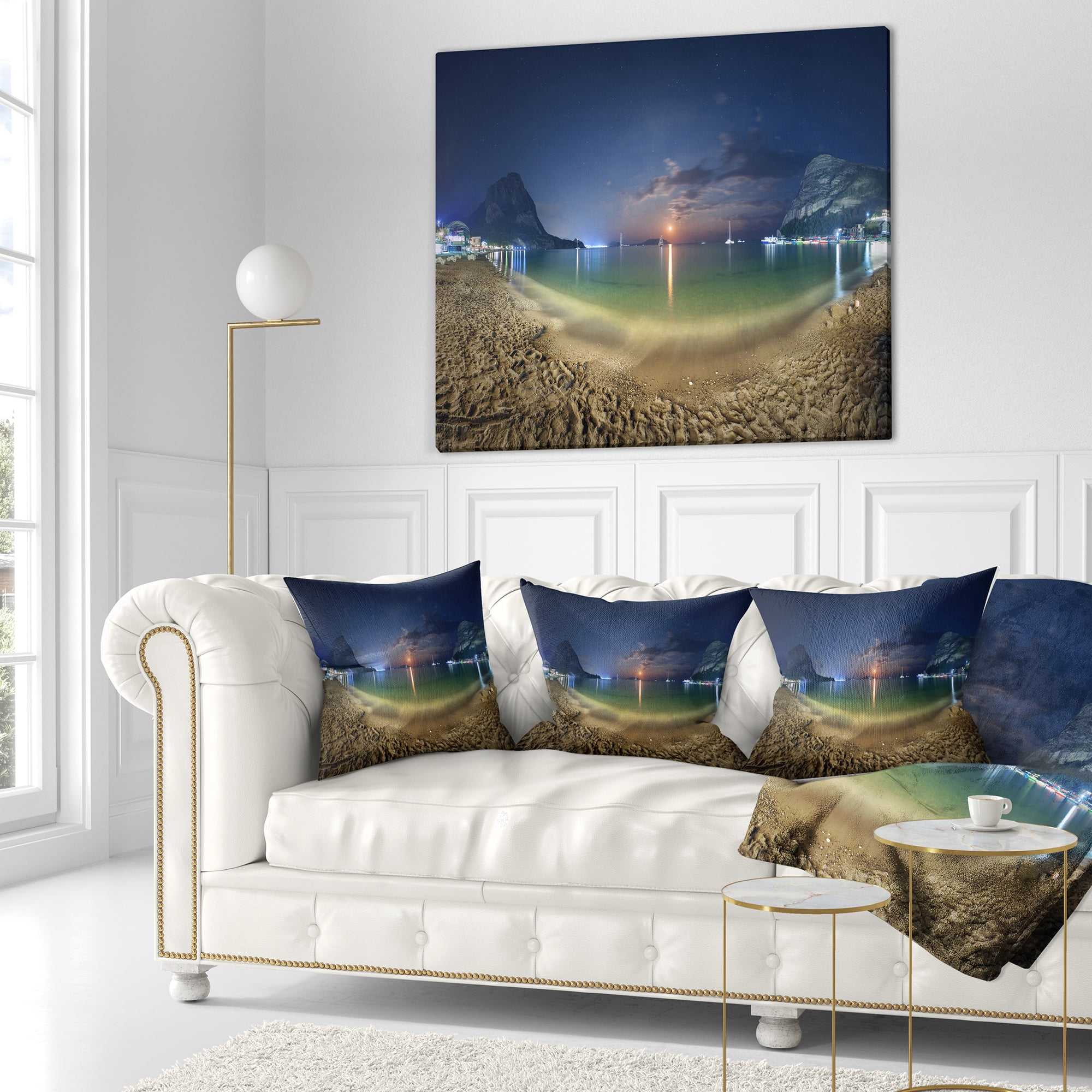 Designart Beach with Lunar Path - Seashore Photography Throw Pillow - 16x16