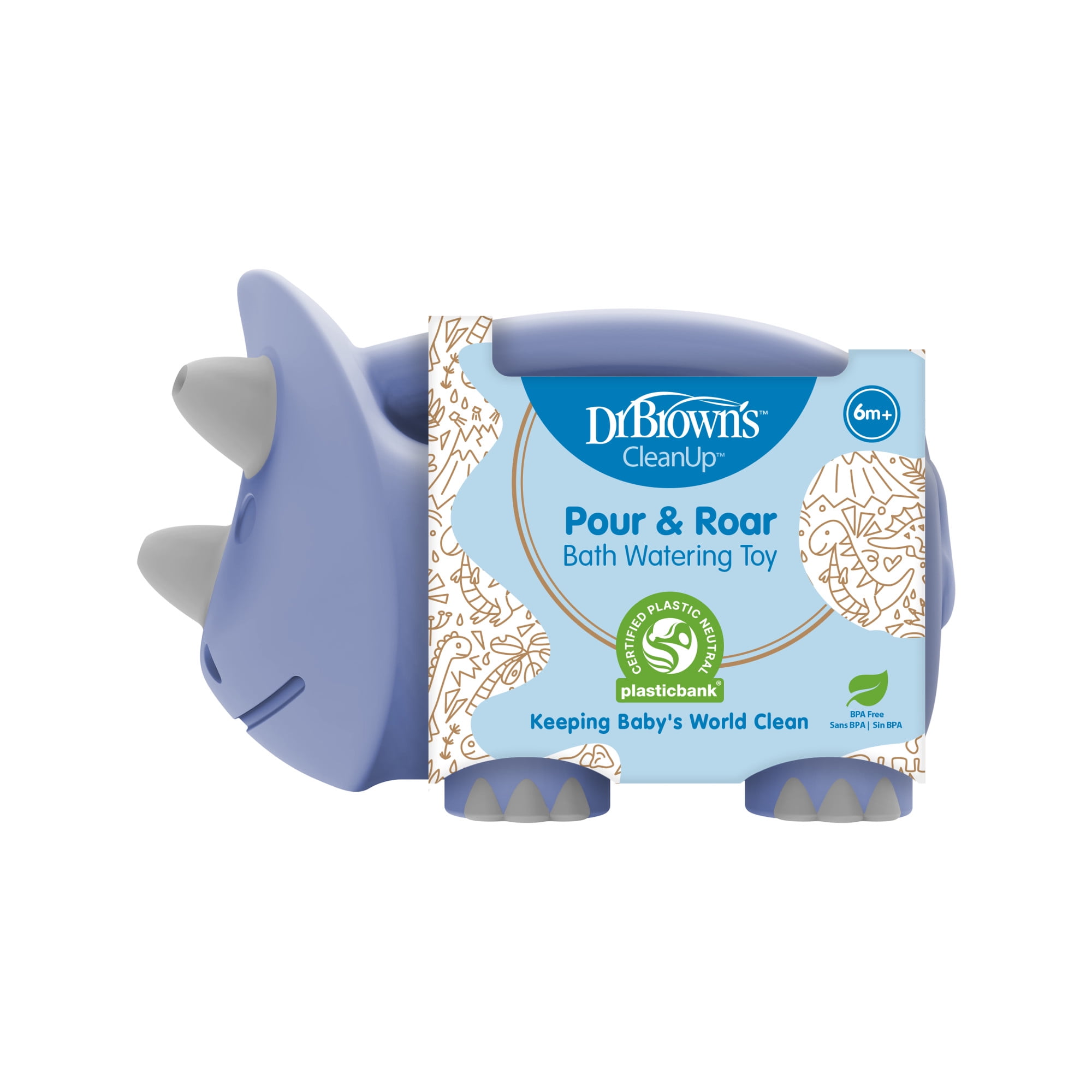 Dr. Brown's Clean up Pour & Roar Watering Can Bath Toy, Baby Bath Essentials Toddler and Kids Toy, 6m+, BPA Free