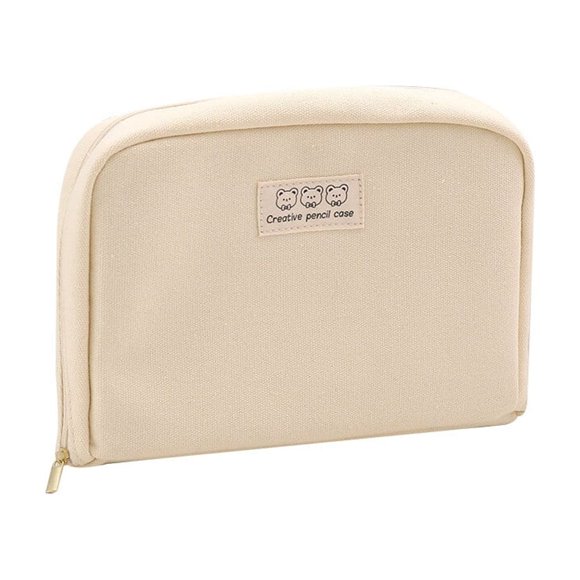 Trousse Multifonctionnelle Mignonne pour Crayons Trousse de Maquillage Grande Capacité Rangement Maquillage et Crayons Mignons Étudiant beige