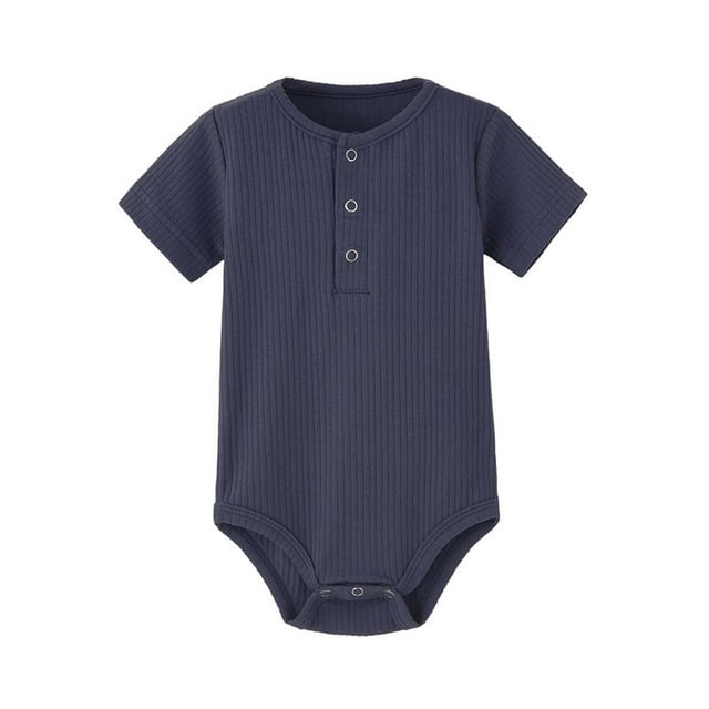 LSLJS Toddler Newborn Baby Strip Ribbed Short-sleeved Romper Jumpsuit