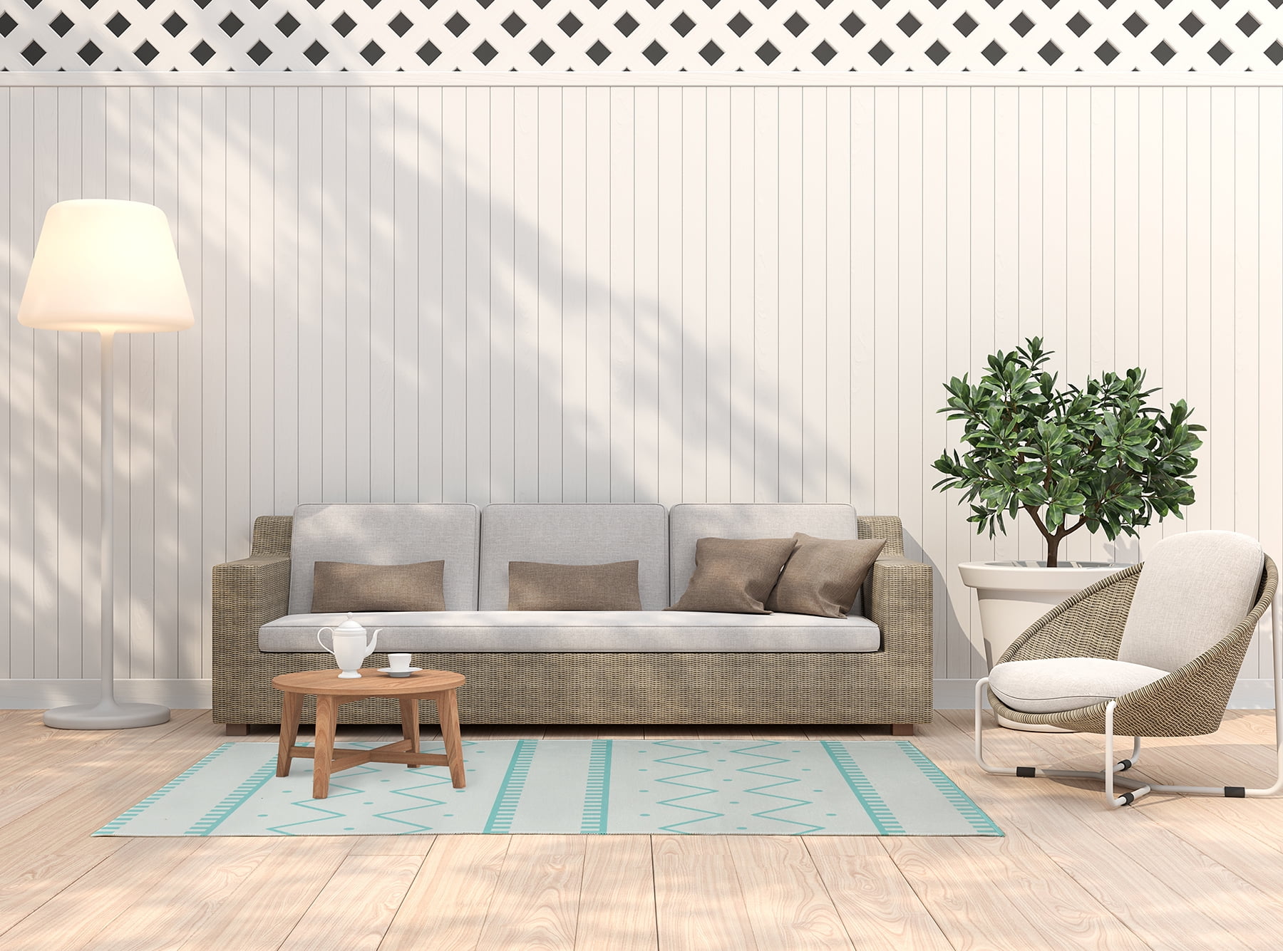 Simply Daisy 5' x 7' Light Blue Mudcloth Spring Chenille Indoor/Outdoor Rug