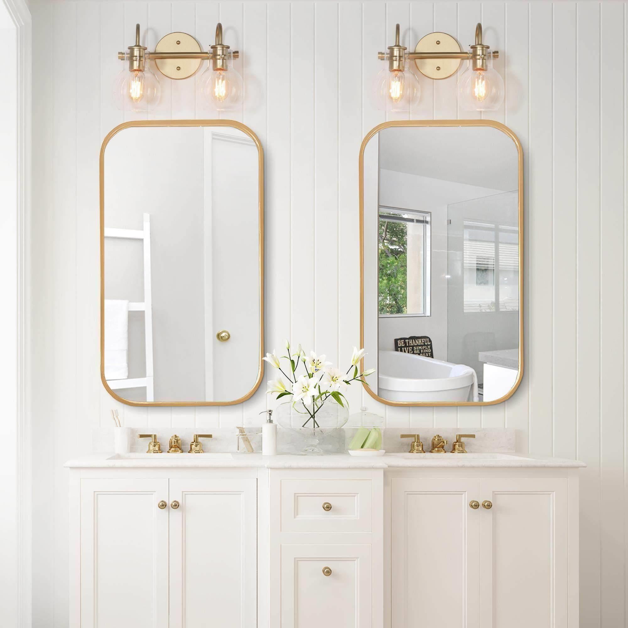 LNC 2-Light Modern Matte Gold and Globe Clear Glass LED Vanity Light For Bathroom