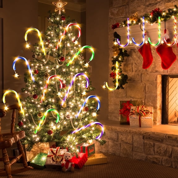 10 Pack Christmas Candy Cane Pathway Lights, 21" Outdoor Walkway Markers with 60 Warm Red LEDs, UL Certified IP44 Waterproof Decor for Yard, Garden