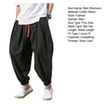 thumbnail image 7 of sunsanly Men Harem Pants Elastic Drawstring Waistband Solid Color Long Pants Chinese Style Side Pockets Retro Bloomers Streetwear, 7 of 7