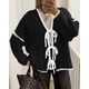 thumbnail image 3 of Suéter Cardigan PRETTYGARDEN para Mujer con Lazo Frontal Negro y Blanco, 3 of 6