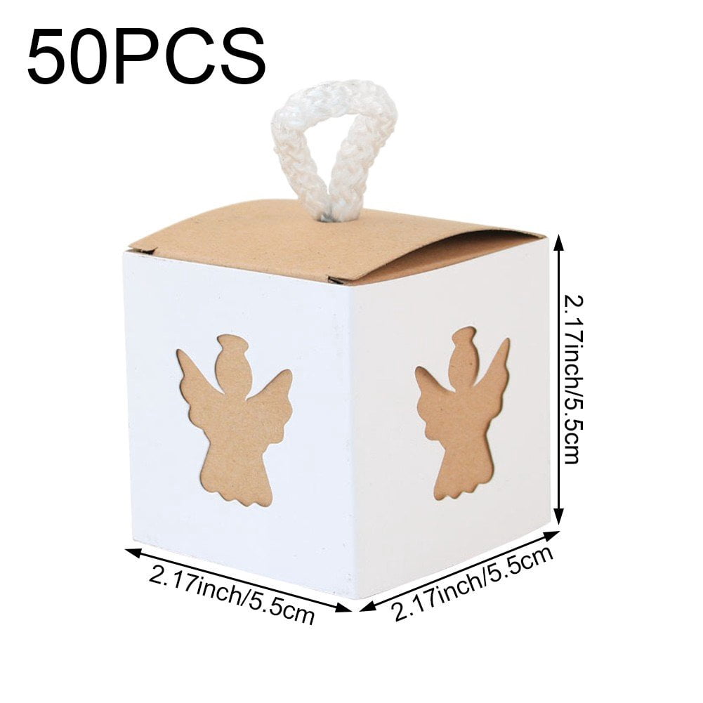 Vjnyvs 50pcs Candy Treat Box First Communion Christening Decor Baptism Favor Boxes Laser Cut Hollow Angel Favor Gift Box for Wedding Baby Shower Party