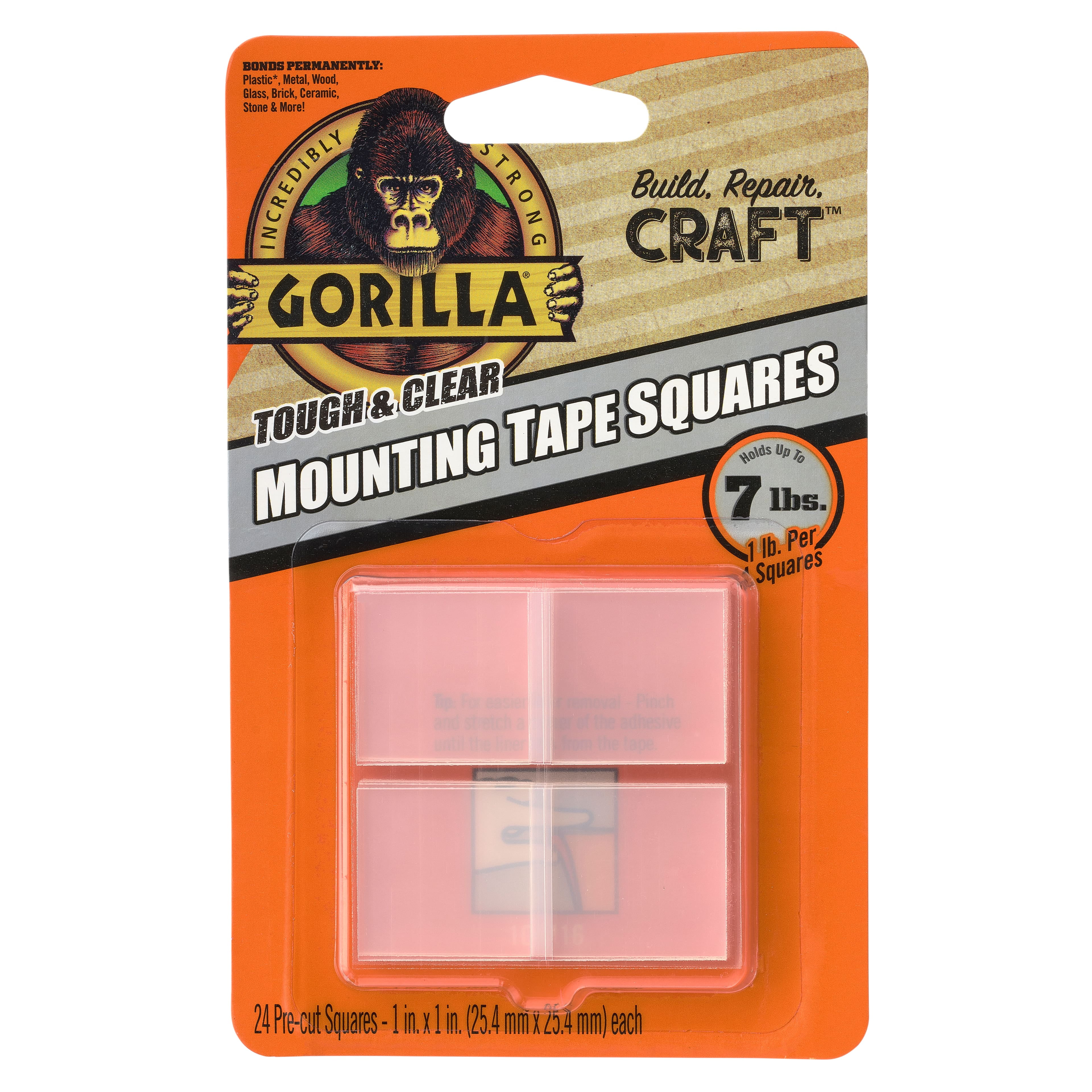6 Packs 24 ct. (144 total) Gorilla® Clear Mounting Tape Squares