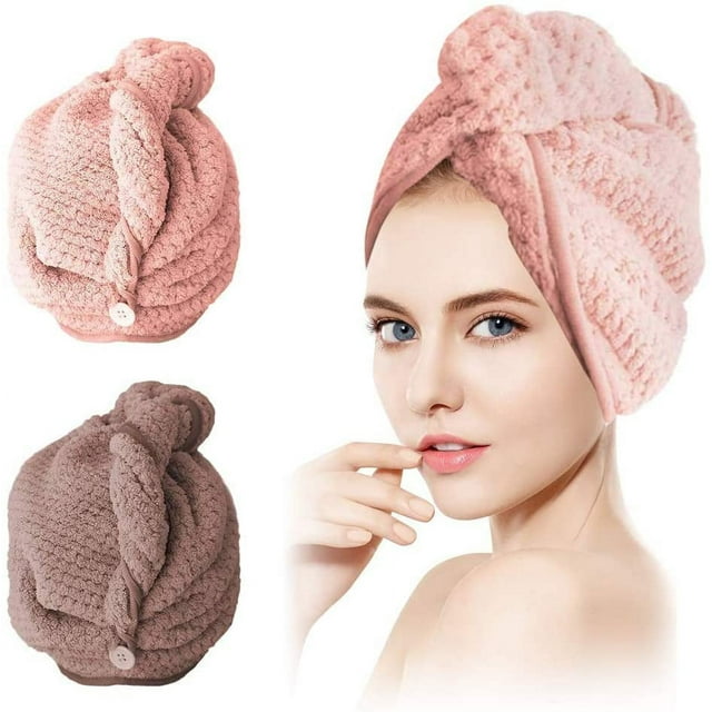 Toalla turbante, turbante para el cabello, toalla para el cabello, toalla pañuelo para la cabeza, toalla para la cabeza con botón de microfibra de secado rápido, toalla para el cabello para todo tipo de cabello - 2 piezas