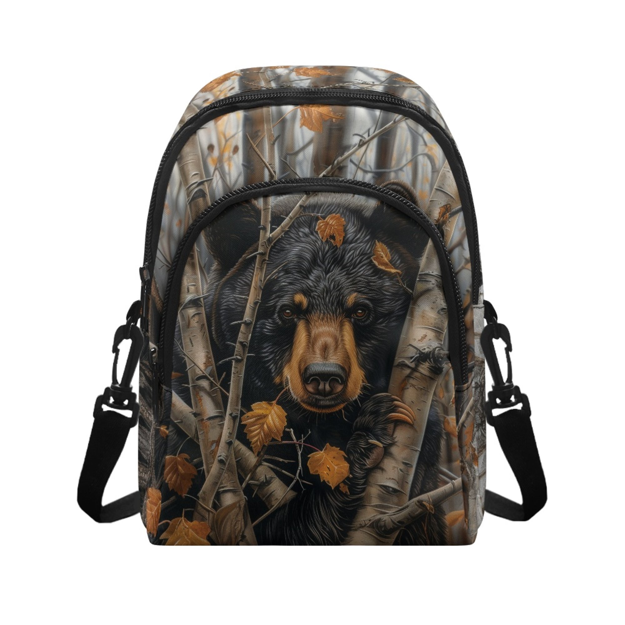 Psesaysky Autumn Black Bear Print Sling Bag for Travel Casual Card Slots Shoulder Bag Polyester Zipper Closure Small Crossbody Wallet