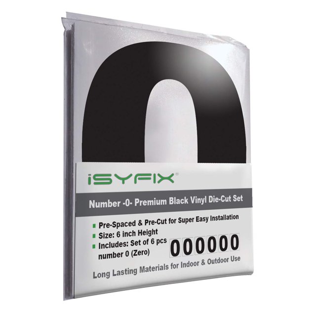 Número 0 adhesivos iSYFIX de vinilo negro 15 cm, paquete de 6