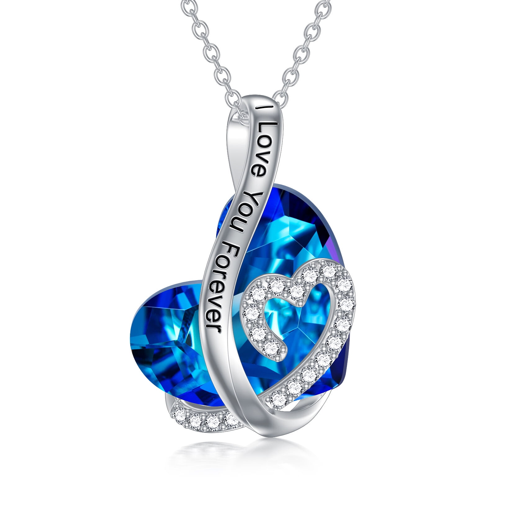 WINNICACA S925 Sterling Silver Initial Necklace Blue Cubic Zirconia 26 Initial Letters Personalized Pendant Necklace