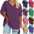 thumbnail image 5 of Dvprdro Spring Tops for Women Fashion Casual V-Neck Short Sleeve Plus Size T-shirt Summer Loose Solid Blouse Tops, 5 of 5