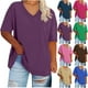 thumbnail image 1 of Tops de manga larga,Camiseta de manga corta con cuello en V para mujer, blusa informal holgada, poliéster, diseño estampado, largo normal, tallaje normal, sopatenor, 1 of 8