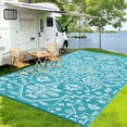 thumbnail image 2 of Geetinfly 8*10FT Area Rugs 320Gsm Pp Tube Plastic Woven Outdoor Carpet - Persian - Row Upon Row Light blue/white, 2 of 8
