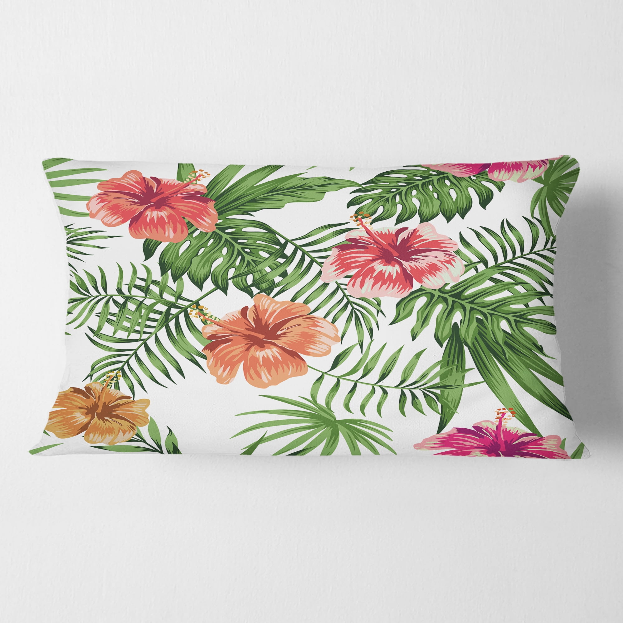 Designart Tropical Botanicals And Flowers II' Mid-Century Modern Throw Pillow - 12x20