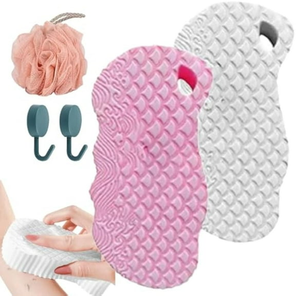 Magic Exfoliating Bath Sponge 3D, 2026 New Magic Exfoliating Sponge, Magic Exfoliating Body Scrubber, Skin Friendly and Reusable Sponges, Alternative to Exfoliating Gloves (2pcs)