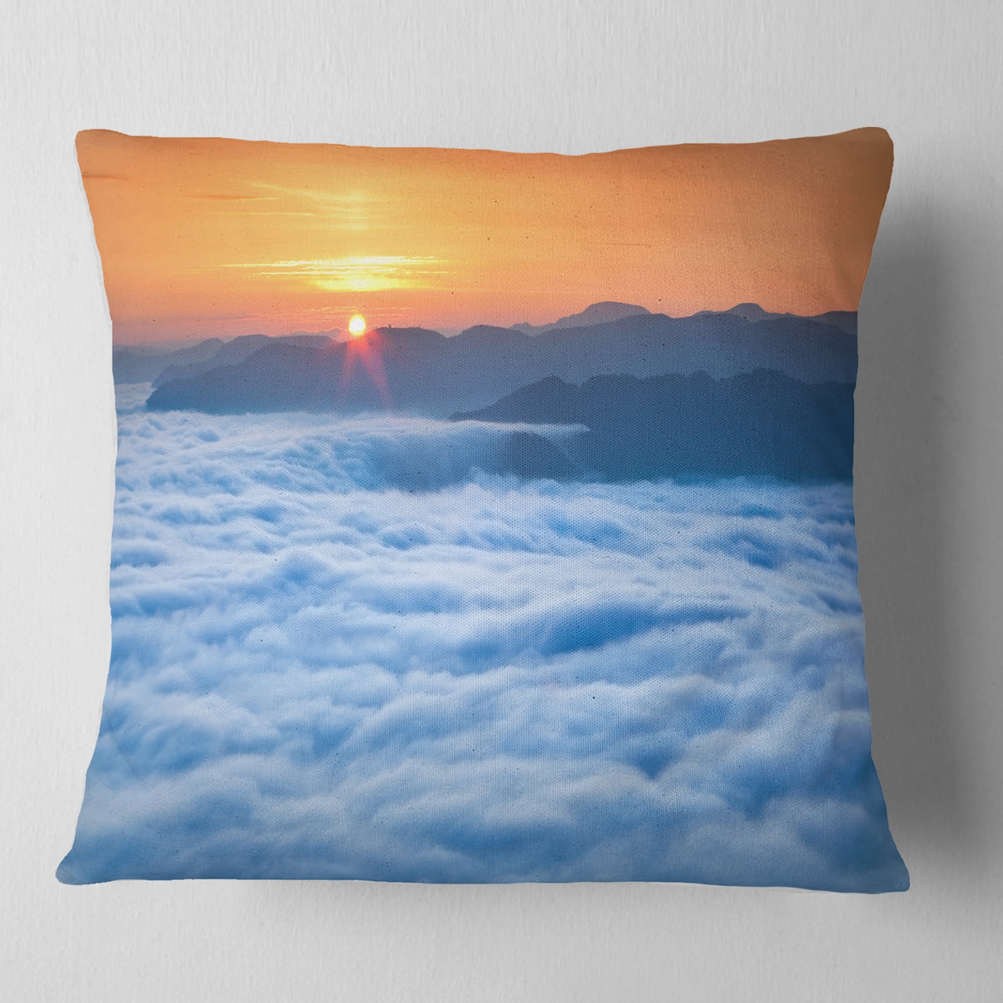 Designart Sunrise Over Misty Sea Waters - Landscape Photography Throw Pillow - 16x16