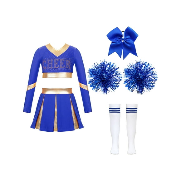 Kaerm Kids Girls Cheerleading Uniform Cheer Outfits Metallic Patchwork Competition Performance Costume D01 14
