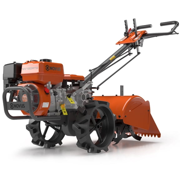 NOVUS 18-Inch Dual Direction Rear Tine Tiller, Full Gear Transmission, 212cc 4-Cycle Gas Engine, Dual Rotating Tines, Airless Tires , Gas Tiller for Small to Large Gardens