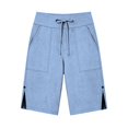 thumbnail image 3 of Women Wide Leg Shorts Relaxed Fit Elastic Waist Split Cotton Linen Vacation Hiking Shorts Women Sky Blue, 3 of 8