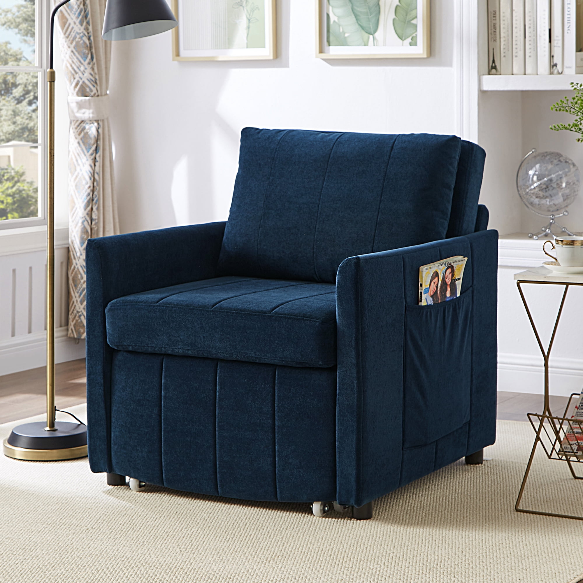 Euroco Multi-Functional Convertible Sofa Bed Chair with 5 Reclining Positions, Hidden Storage, Chenille Upholstery, and Side Pockets – Space-Saving Sleeper for Small Spaces