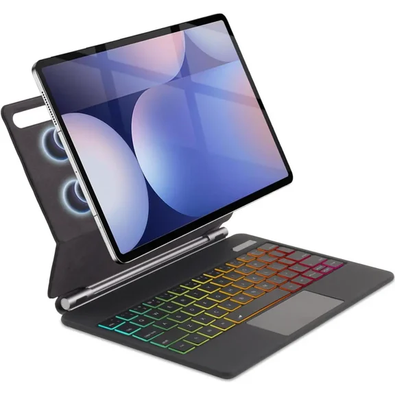 Magic Keyboard Case for 12.4 inch Samsung Galaxy Tab S10 Plus/S9 Plus/S9 FE Plus/S8 Plus/S7FE/S7 Plus with 7 Colour Backlit, Multi-Touch Trackpad, Floating Magnetic Design, Battery Display