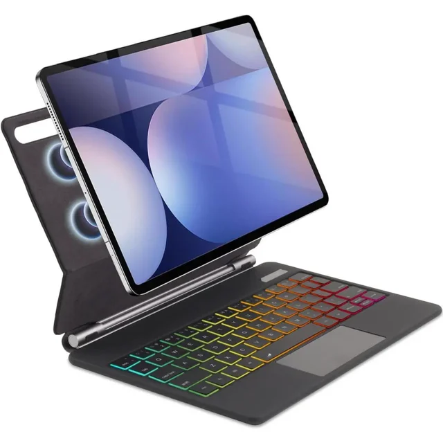 Étui Clavier Magic pour Samsung Galaxy Tab S10 Plus/S9 Plus/S9 FE Plus/S8 Plus/S7FE/S7 Plus avec Rétroéclairage 7 Couleurs, Pavé Tactile Multi‐touche, Design Magnétique Flottant, Affichage de la Batterie