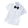 thumbnail image 2 of Lilgiuy Toddler Boys School Uniform Shirt Summer Fashion Short Sleeve Solid Lapel Collar Comfy Blouse with Bow Tie Set White（13-14Y), 2 of 5