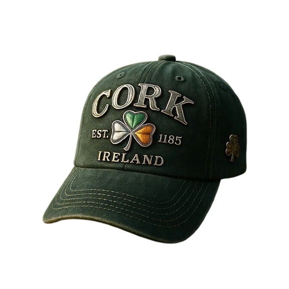 Qiopertar Cork Ireland Baseball Cap, Vintage Distressed Adjustable Unisex Hat, St. Patrick's Day Print Casual Cap for Travel Pub Daily Wear, Green