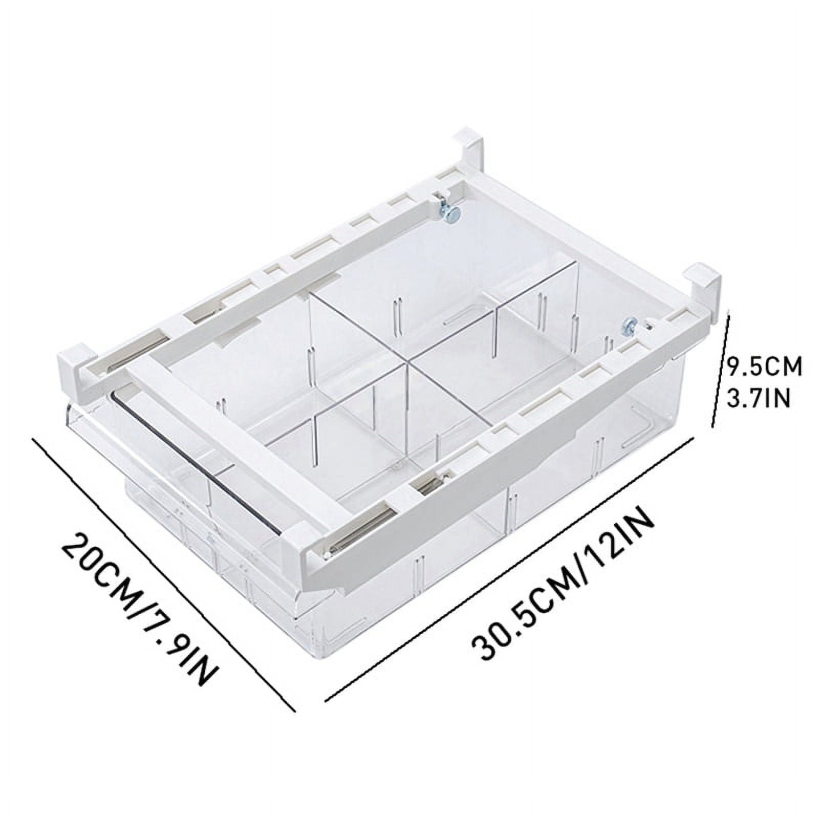Fridge Drawer Organizer, Refrigerator Organizer Bins, Freely Pullable Storage Box with 4 Divided Sections, Fridge Shelf Holder Storage Box, Clear Container for Food Drinks Eggs Fruit