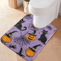 Yayeee Bath Rug for Bathroom Floor Non Slip Contour Fluffy Soft Absorbent Mat, 20"x24", Halloween Pumpkin