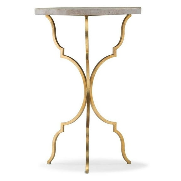 Pemberly Row Contemporary Stone 16" Round Martini Table in Gold