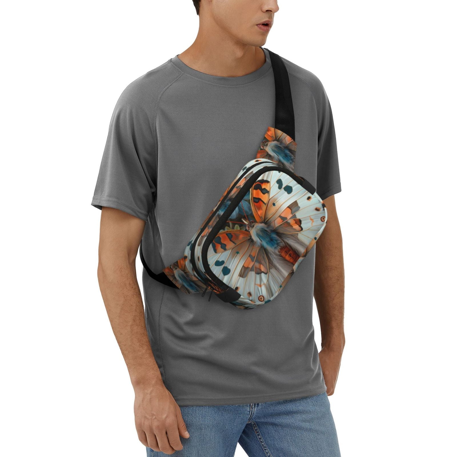 Picia Butterfly and Bloom Beauty Print Square Double-Layer Waist Bag Mini Adjustable Waist Belt Bag Exercise Running Travel Hiking