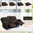 thumbnail image 4 of Power Reclining Loveseat Sofa with Massage, Heat & LED Lights, Bluetooth Speakers, USB Chargers, and Cup Holder Console for Home Theater, Brown Velvet, 4 of 9